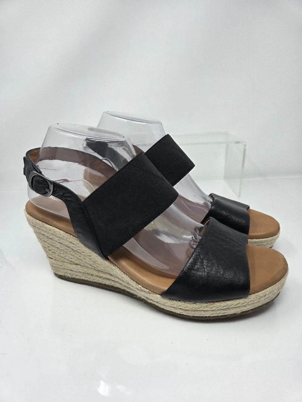 Gentle Souls Kara Espadrille Wedge Sandals Black Leather Womens 10M